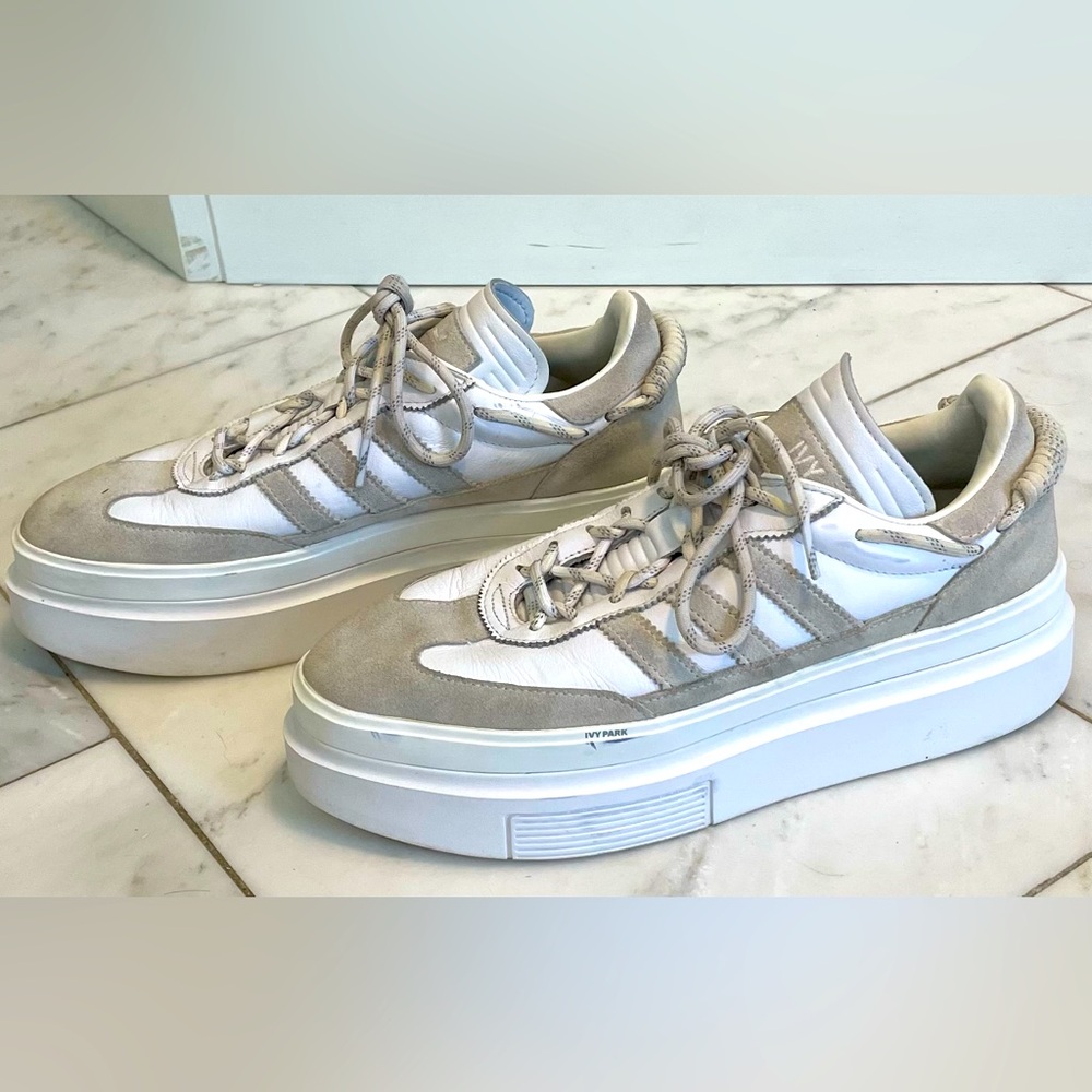 Ivy Park x Adidas Super Sleek white and off-white suede platform sneakers
